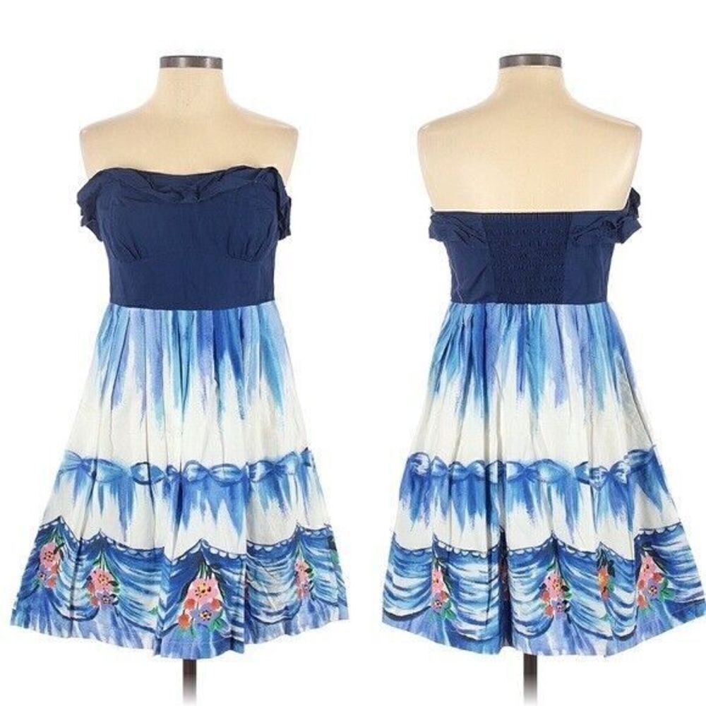 Anthropologie Nathalie Lete Paris First Dance Dress Strapless Blue Day Party 4